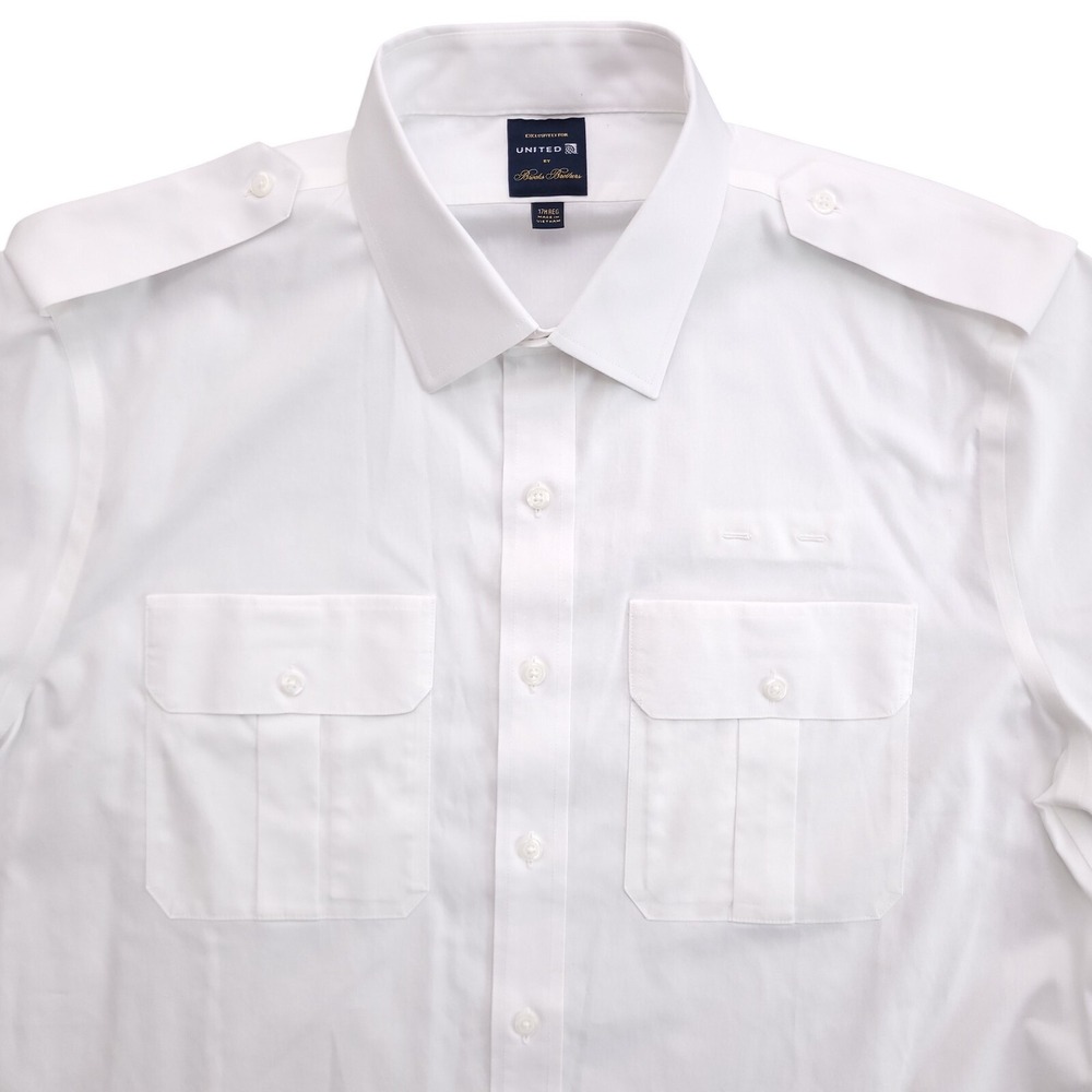 Brooks Brothers x United Airlines Pilot Shirt 17H 17.5 Uniform Regular Fit White